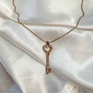 Rose Gold Toned Sparkly Key Necklace